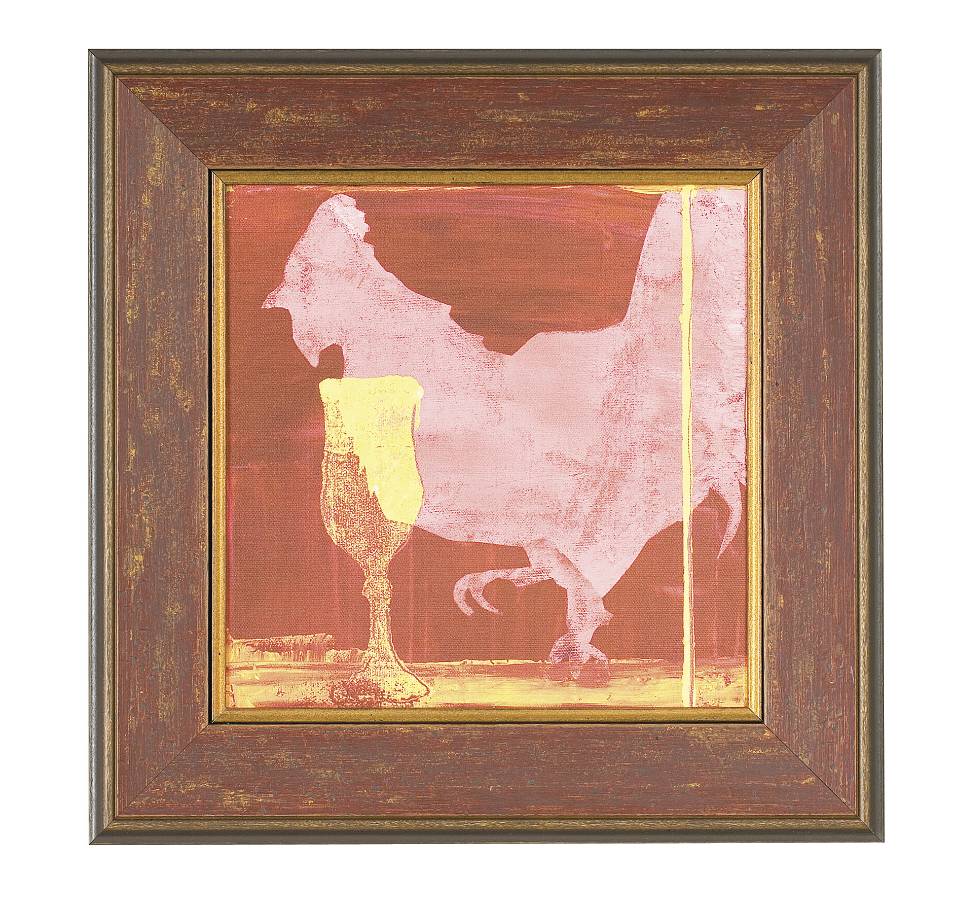 Cornice in legno effetto usurato con imagine di un gallo